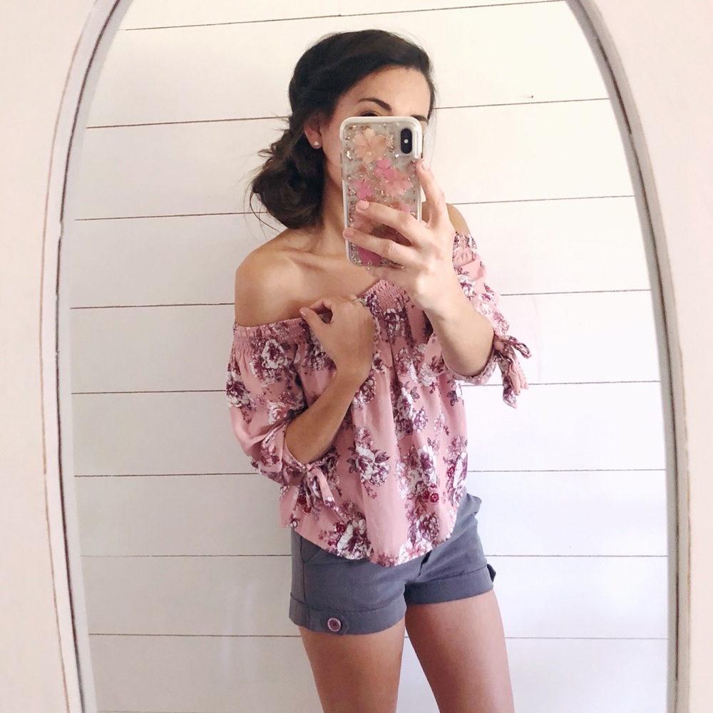 Off the shoulder pink floral top